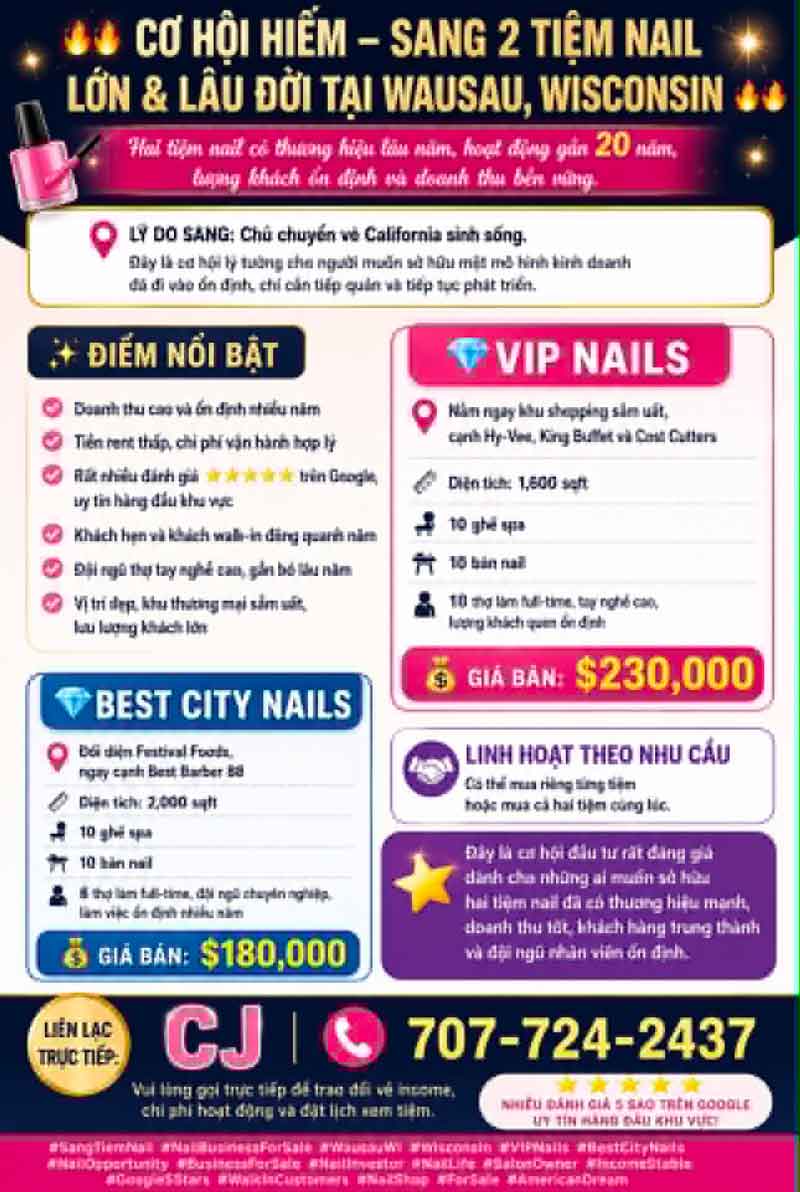 Sang Tiệm Nails Wausau, Wisconsin - Income Tốt